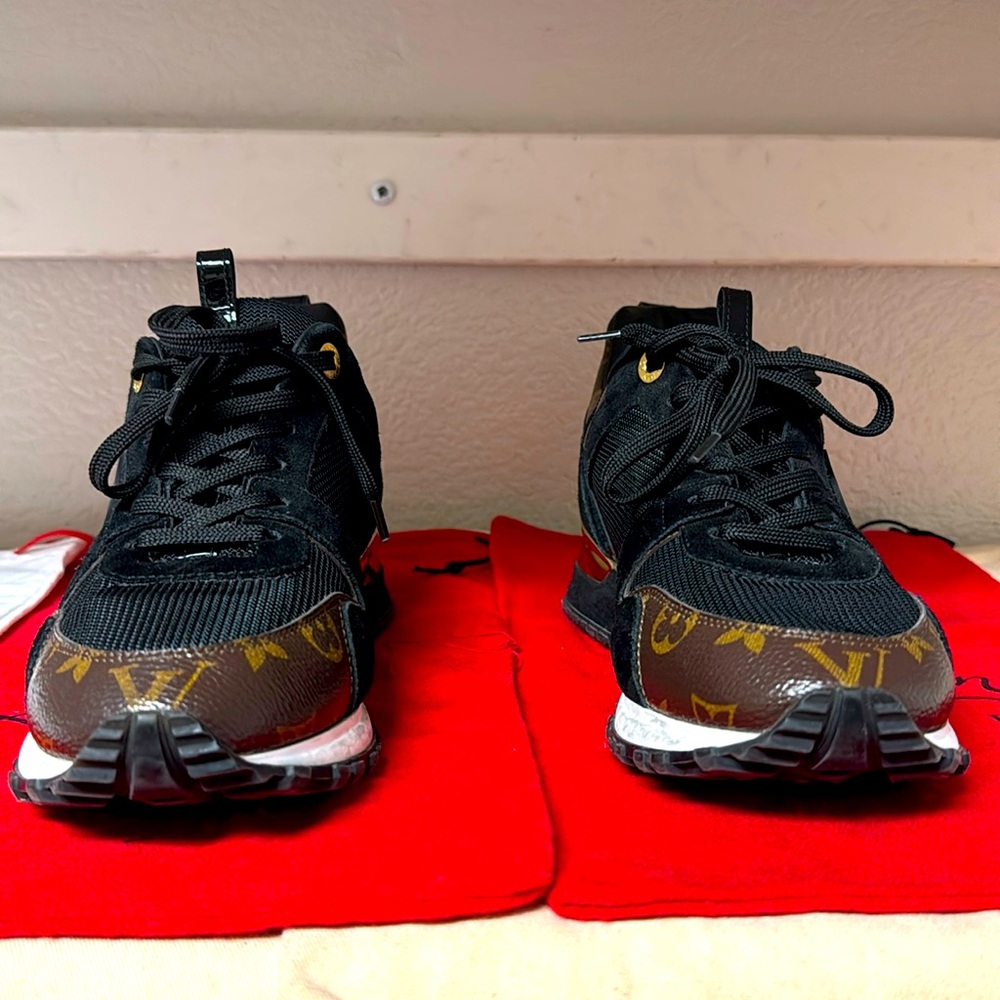 Louis Vuitton Monogram Mesh Accents Sneakers - Black and Gold Women
